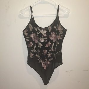 Sheer floral black bodysuit
